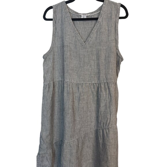 Lucky Brand Size Large Lightweight Striped 100% Linen Sleeveless V-Neck - Picture 4 of 12